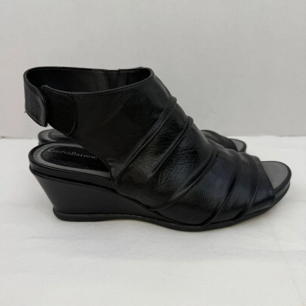 Croft & Barrow Animation Black Wedge Sandals Ortholite Pleated Womens 10 Med